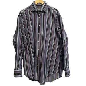 Thomas Dean‎ Shirt Mens XXL MultiColored Striped Flip Cuff Long Sleeve
